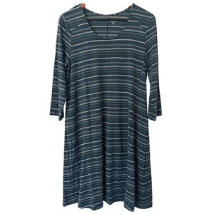 Garnet Hill 3/4‎ Sleeve Striped Seamed Knit Trapeze Dress Size Medium